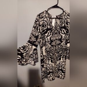 NWT Calvin Klein Paisley Dress XL Black White Preppy Career Office Old Money